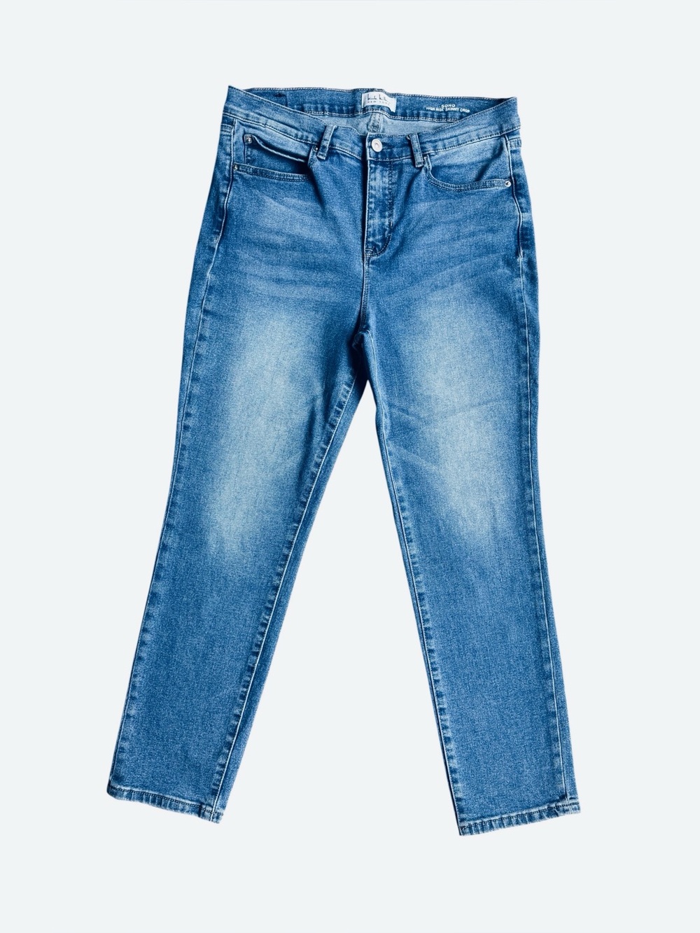 Nicole Miller SOHO Mid Rise Skinny Crop Mid Wash Blue Slim Jeans Sz 8